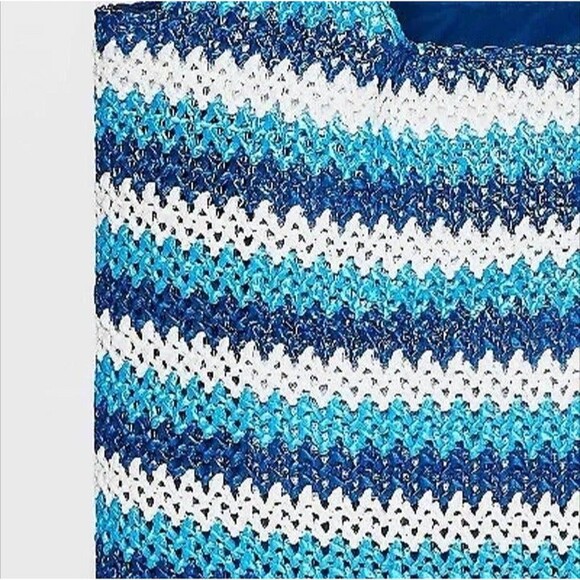 Future Collective Chevron Print Striped Satchel Bag Blue/White - Picture 3 of 5